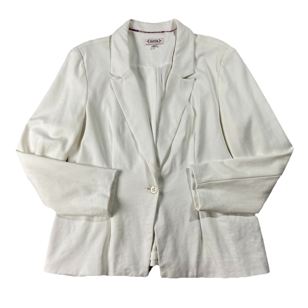 Nanette Lepore Single Button Knit Blazer Ivory Women 14 Quiet Luxury Academia
